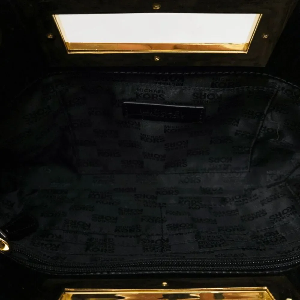 Michael Kors Black Patent Leather Logo Patterned Clutch Purse